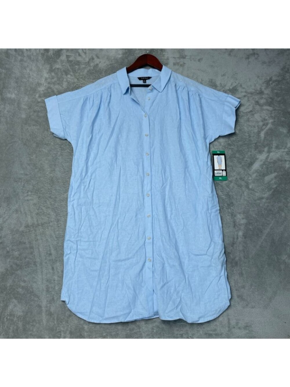 NWT Well Worn Women's XL Light Blue Button-Down Linen Blend Shirt Dress G2167 - Picture 2 of 12